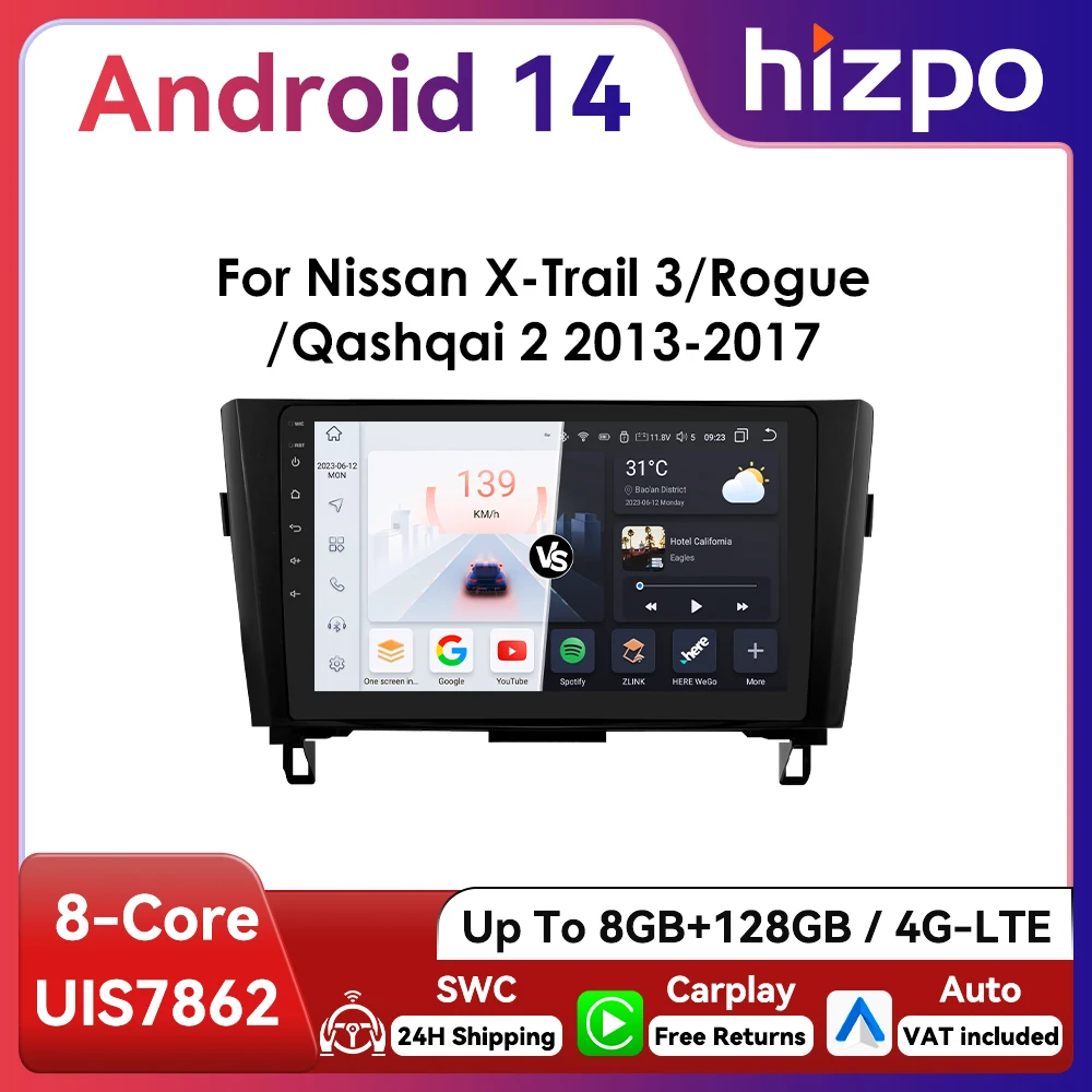 Autoradio Hizpo Android 13 para Nissan Qashqai y X-Trail T32 2013-2017