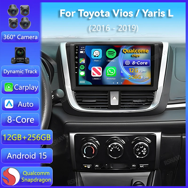 Radio Android 15 2DIN con CarPlay para Toyota Vios/Yaris L 2016-2019