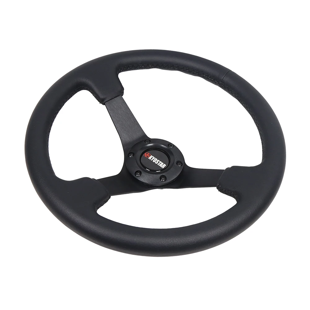 Volante de competición platillo profundo de cuero negro universal - imagen 3