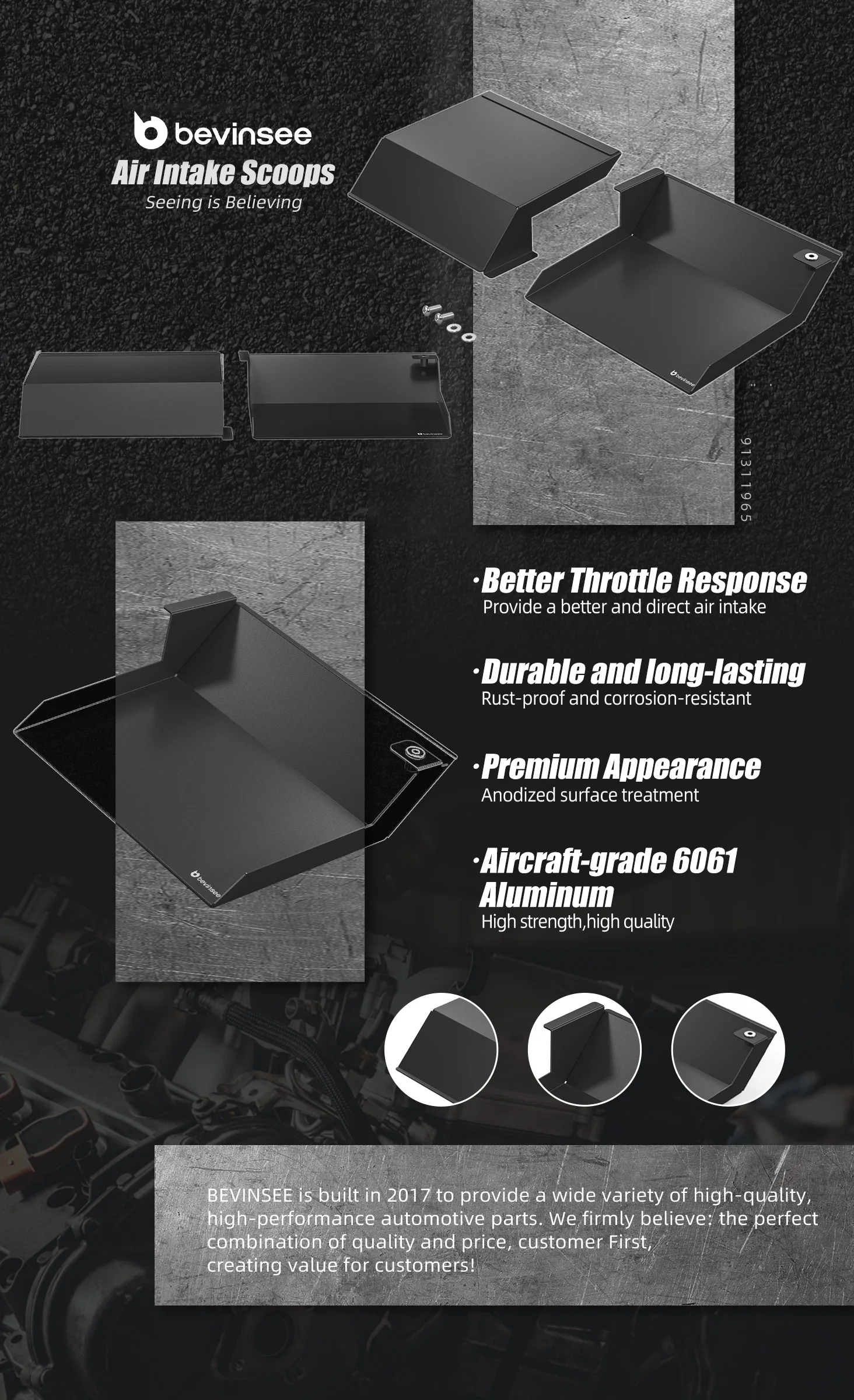 Pareja de tomas de aire de aluminio negras para BMW E92