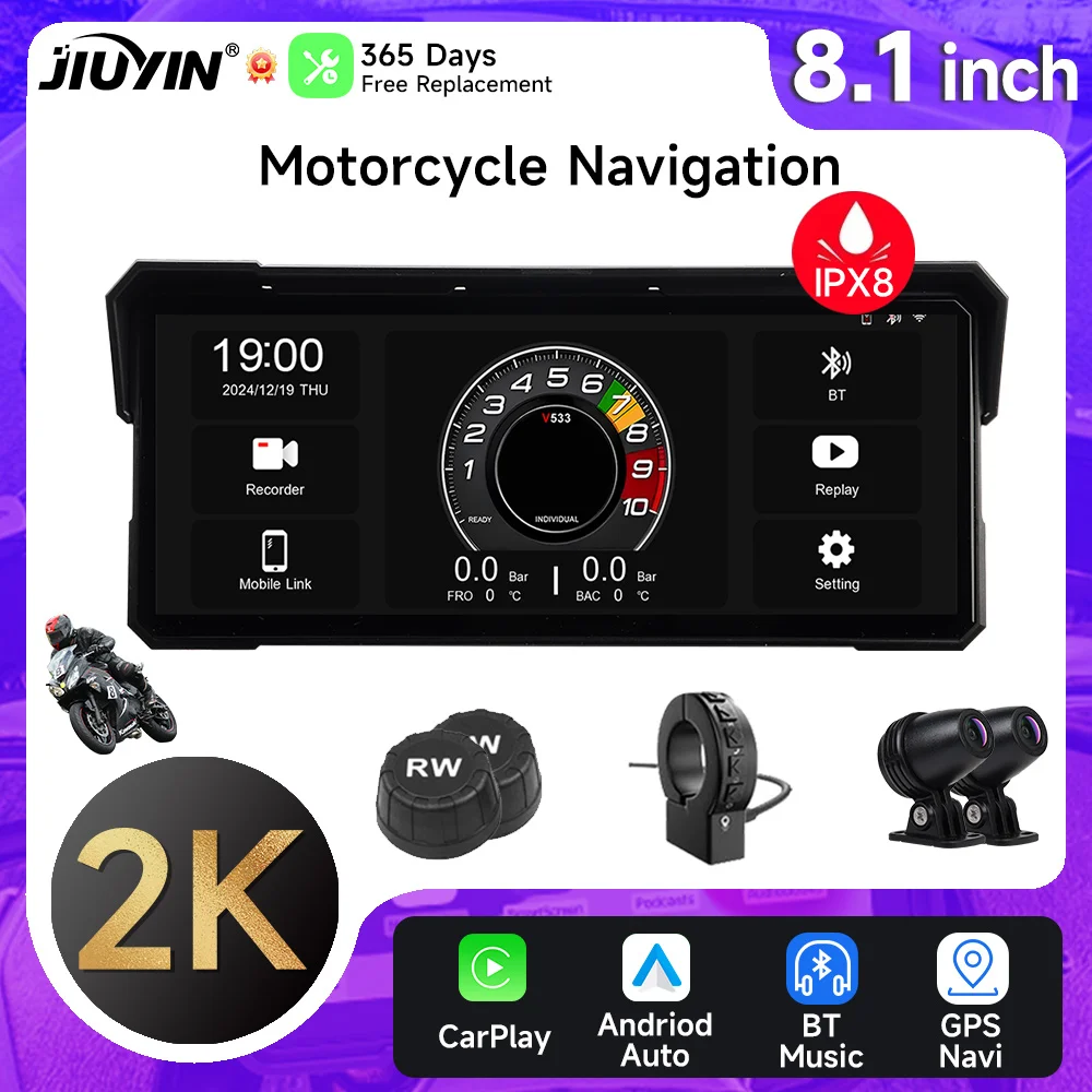 5/8,1 pulgadas Carplay motocicleta 2K HD DVR navegación GPS inalámbrico CarPlay Android Auto Airplay pantalla Moto Monitor