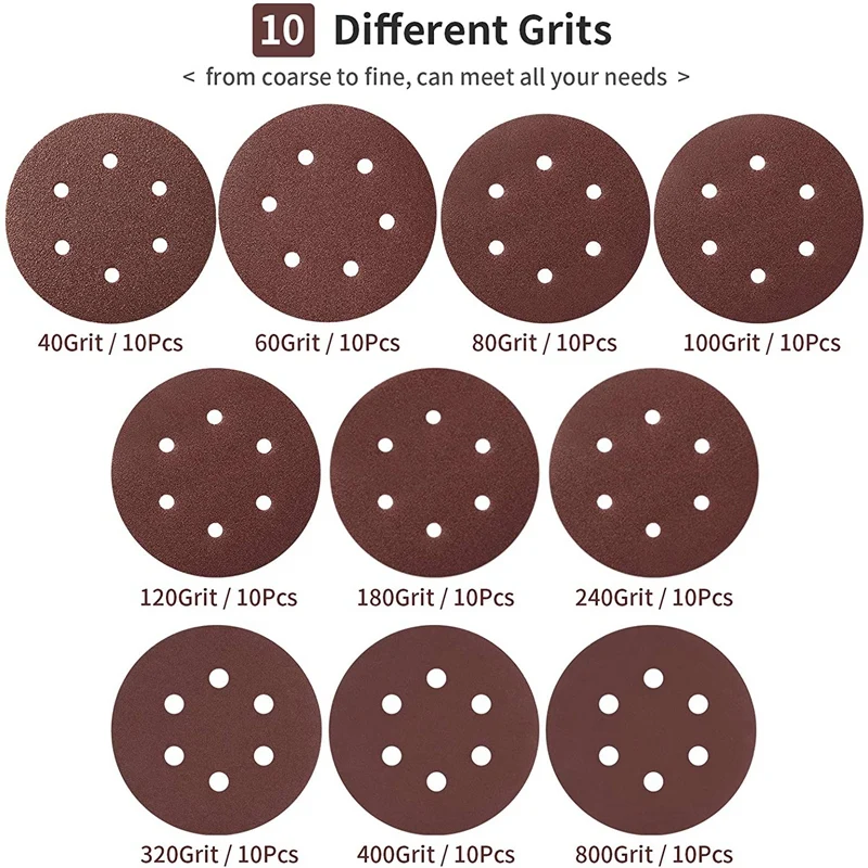 Disco de lijado de 150Mm, almohadillas de lijado de gancho y bucle de 6 pulgadas, juego de papel de lija de 100 piezas, granos surtidos para LIJADORA Orbital aleatoria - imagen 2