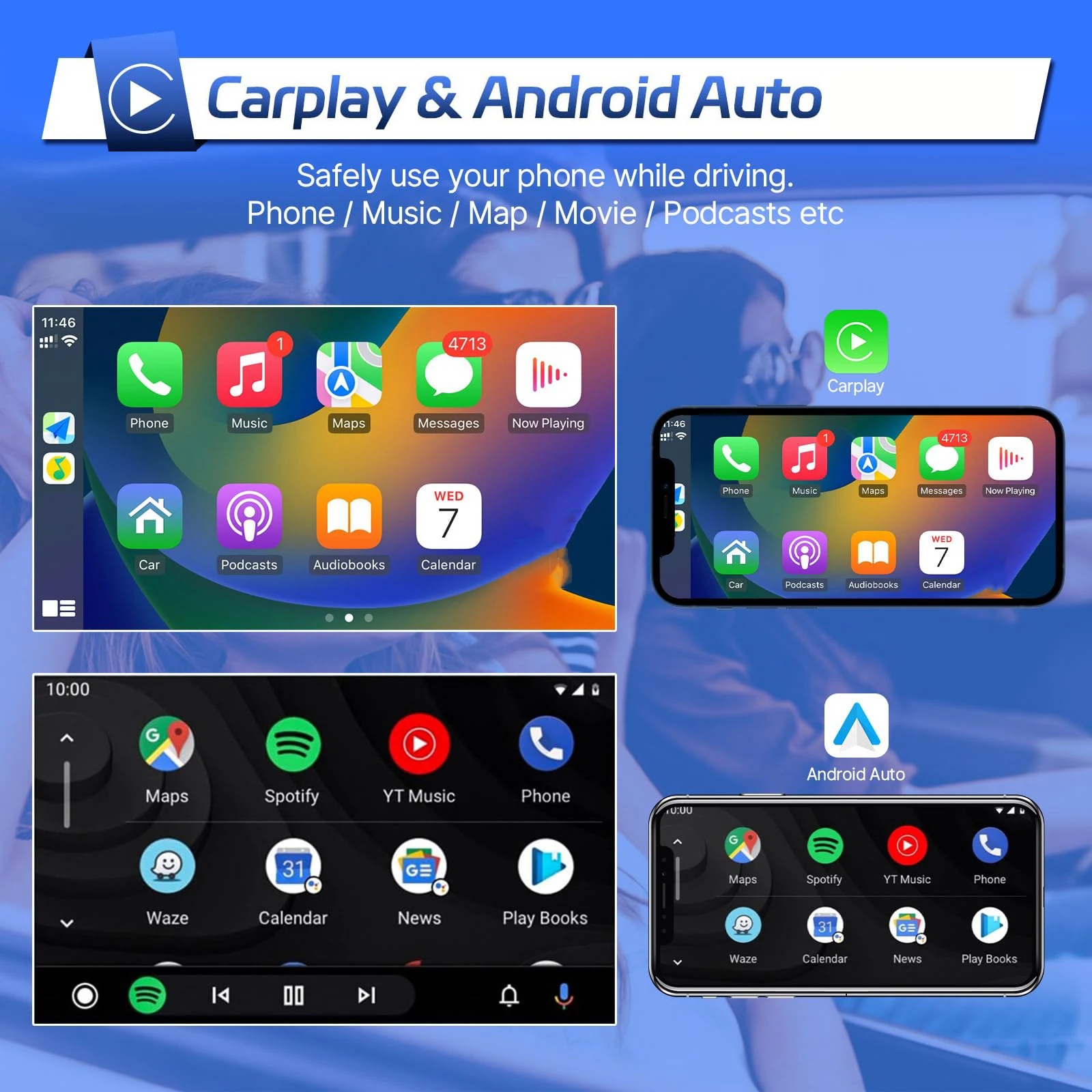 Retrovisor con cámara de respaldo 9" MirrorLink Bluetooth WiFi GPS - imagen 3