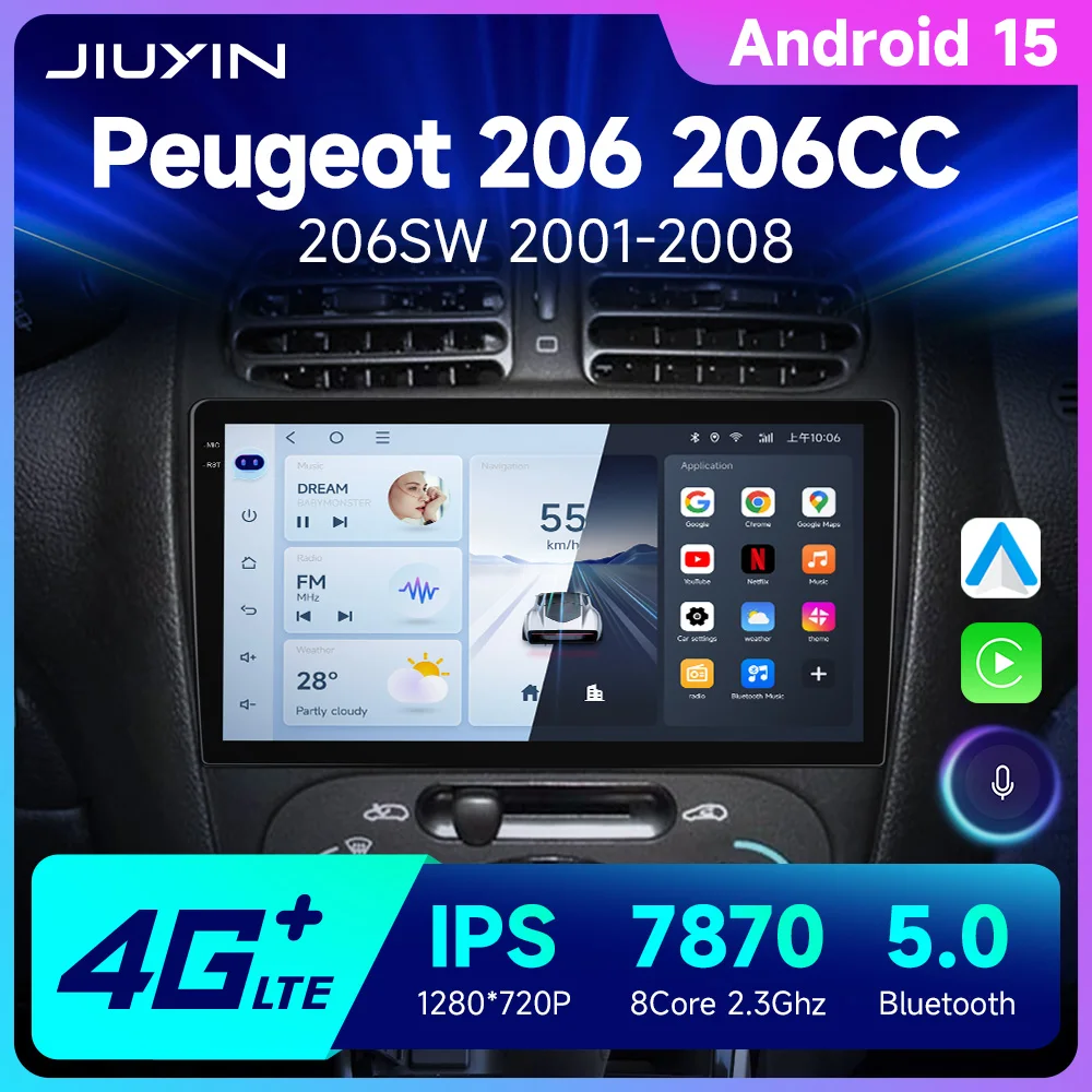 Reproductor de Radio de coche Android 7870 para Peugeot 206 206CC 206SW 2000 -2008 estéreo para coche Audio Multimedia inalámbrico Carplay unidad central de 9 pulgadas
