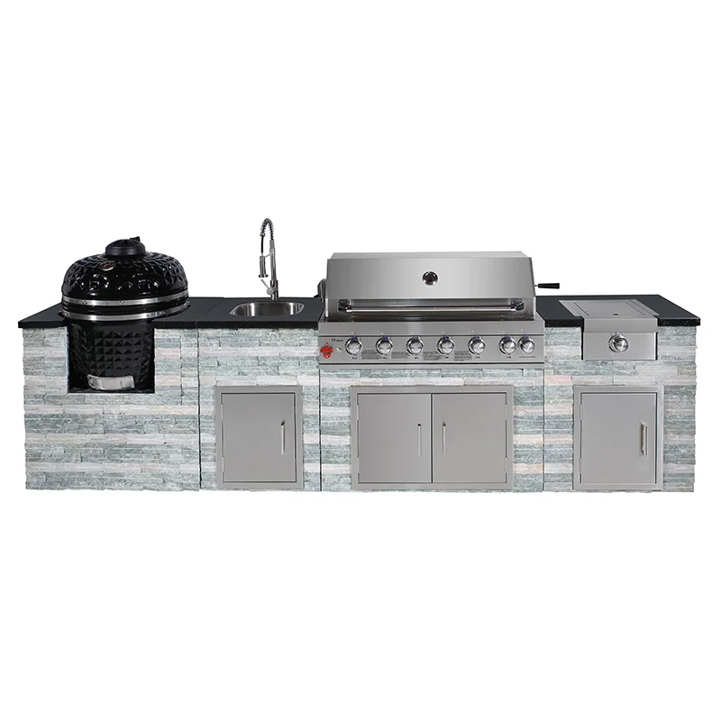 Parrilla barbacoa acero inoxidable con piedra natural para cocina exterior