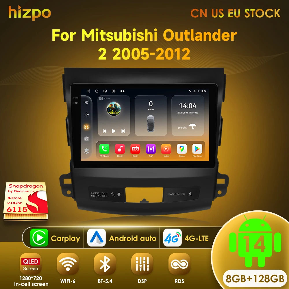 Autoradio Android 14 Hizpo 2 Din GPS Wifi Mitsubishi Outlander 2 (2005-2012)