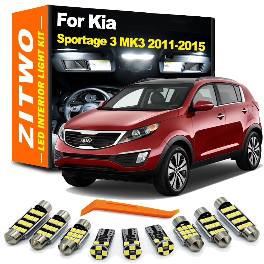 ZITWO-lámpara Interior de coche, bombilla LED para Kia Sportage 3 MK3 2011 2012 2013 2014 2015, mapa de cúpula Interior, visera solar, Kit de luz de maletero, 10 piezas