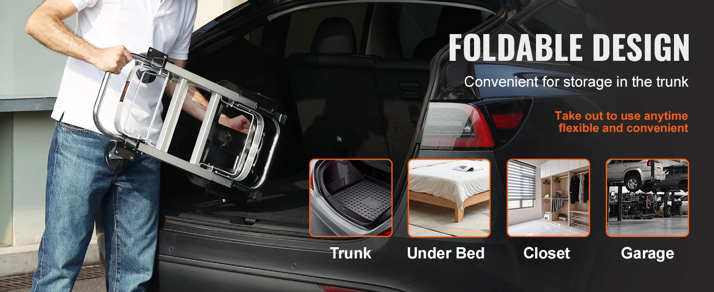 Detalle del diseño plegable y convertible del carrito Dolly