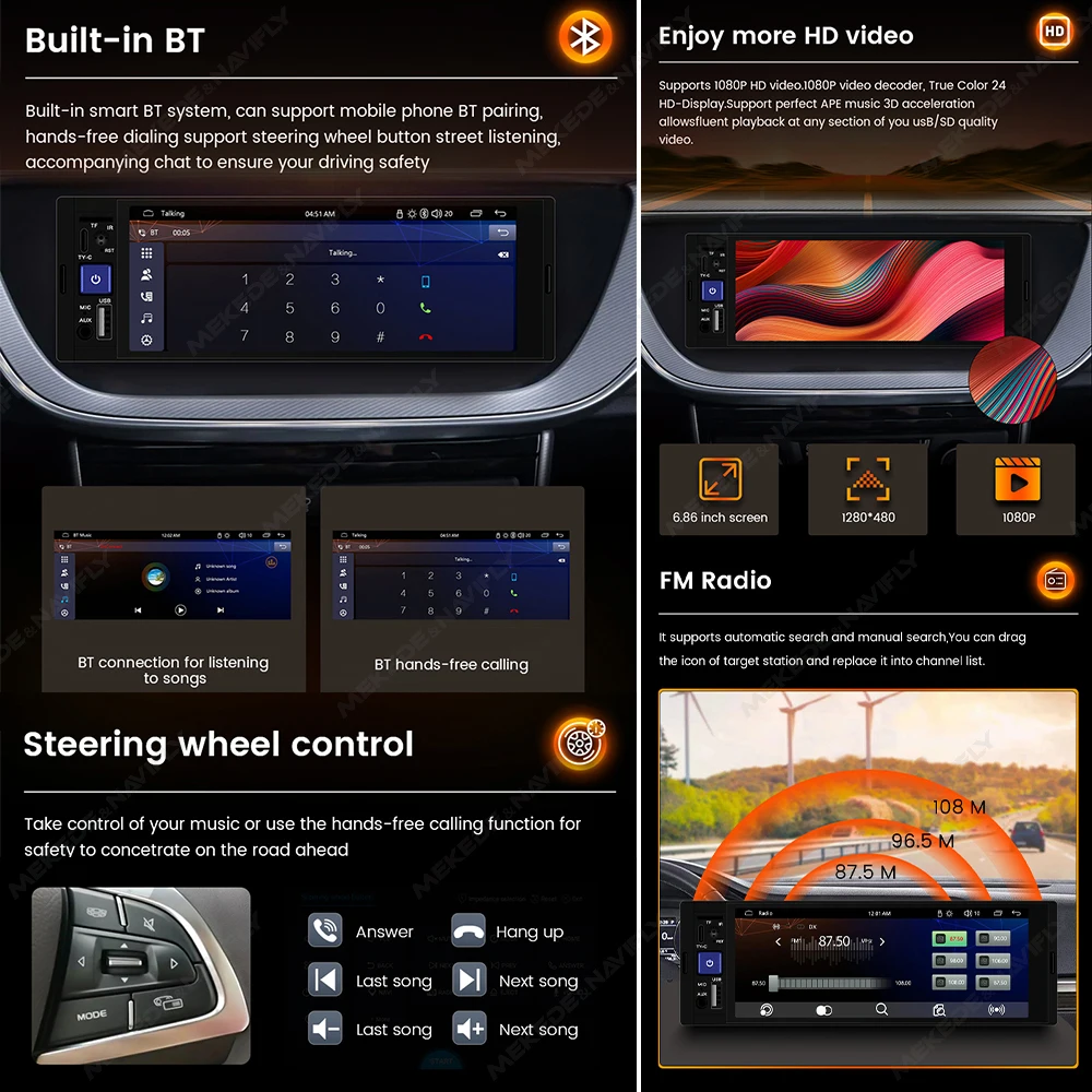 Radio MP5 multimedia BT FM con CarPlay y Android Auto MEKEDE - imagen 3