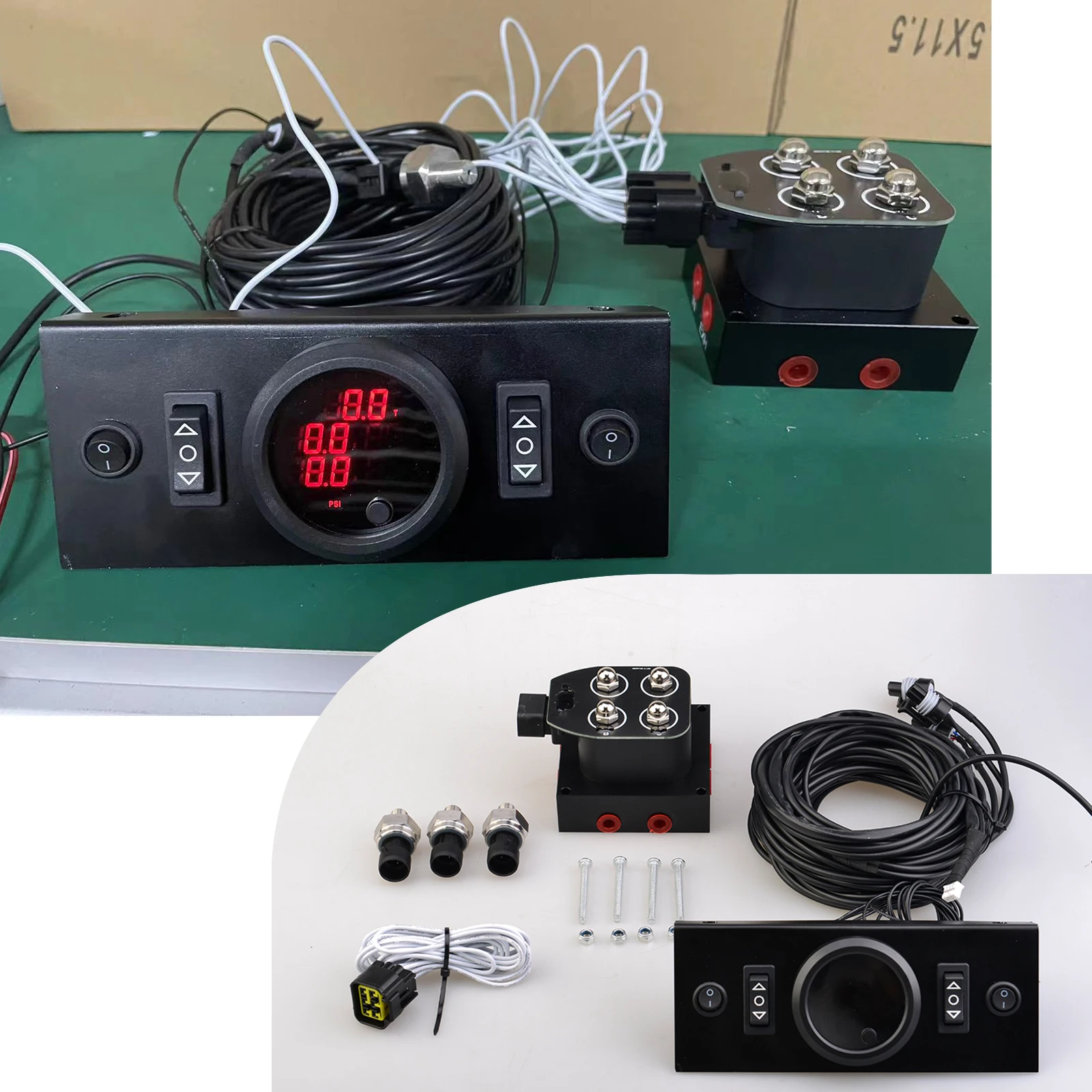 Manómetro 3 en 1 suspensión neumática con válvula e interruptor barco