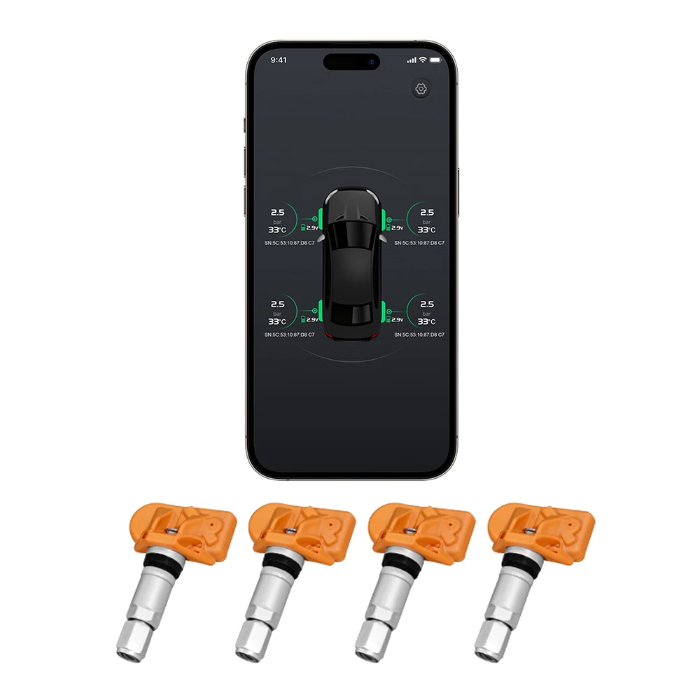 Sistema TPMS inalámbrico coche con sensores, app para iOS y Android