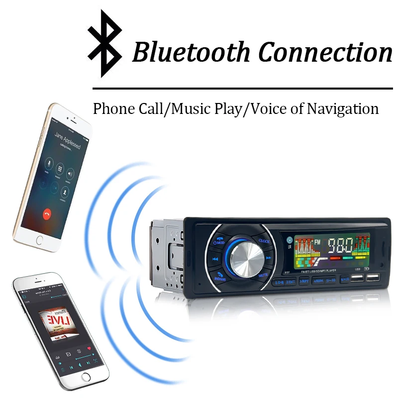 Hippcron Radio de coche 1din Audio Bluetooth reproductor de MP3 estéreo receptor FM 12V soporte de carga de teléfono AUX/USB/tarjeta TF en Kit de tablero - imagen 3