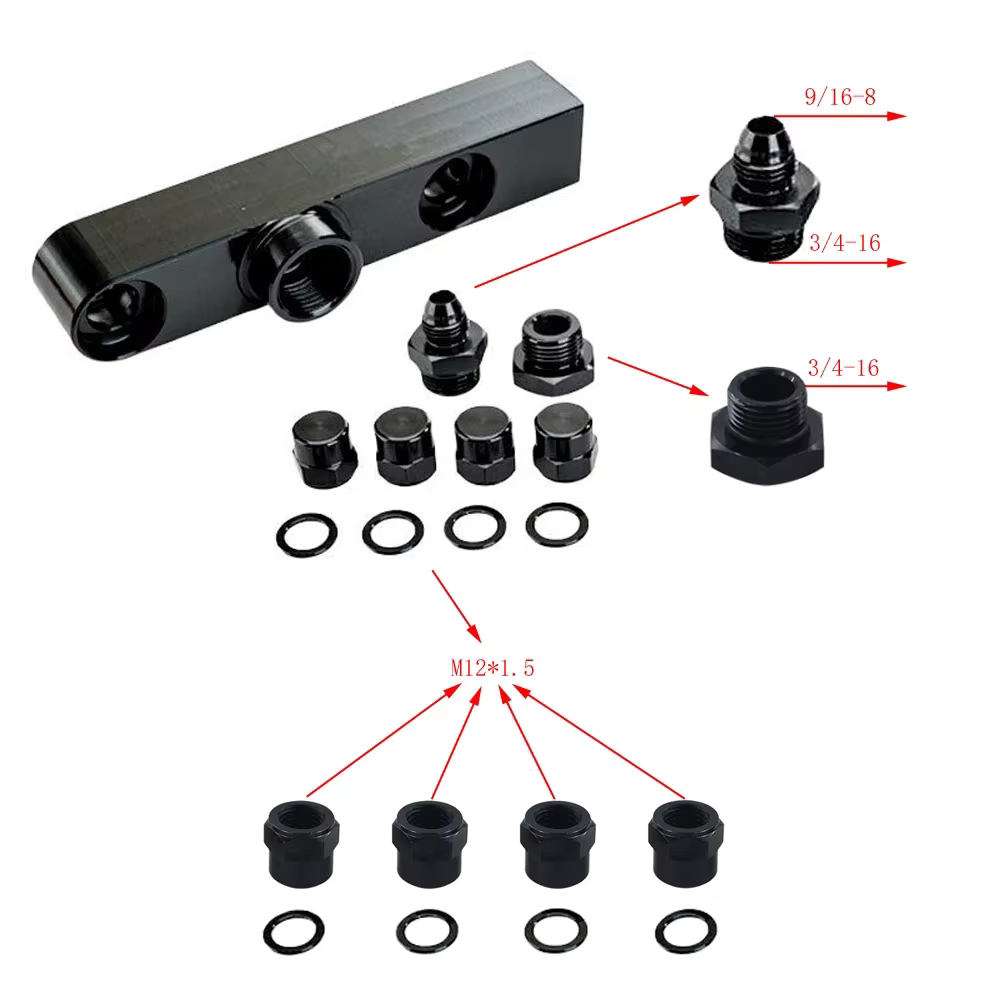 Para 044 colector de salida de bomba de combustible con soporte de montaje soporte de bomba de combustible de coche conjunto de aluminio palanquilla colector de salida doble - imagen 5