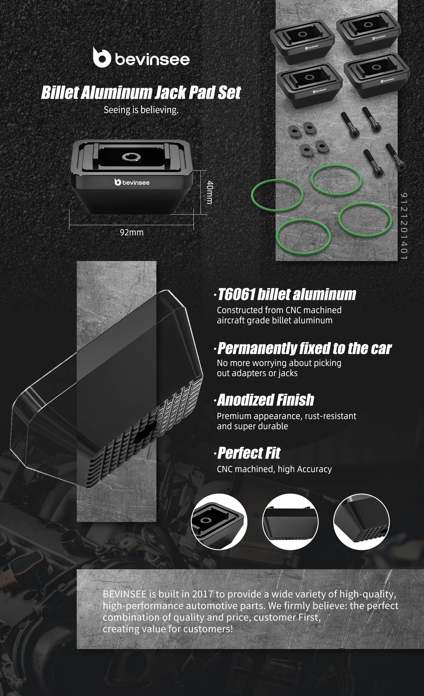 Adaptador de almohadilla de elevación BEVINSEE en aluminio anodizado