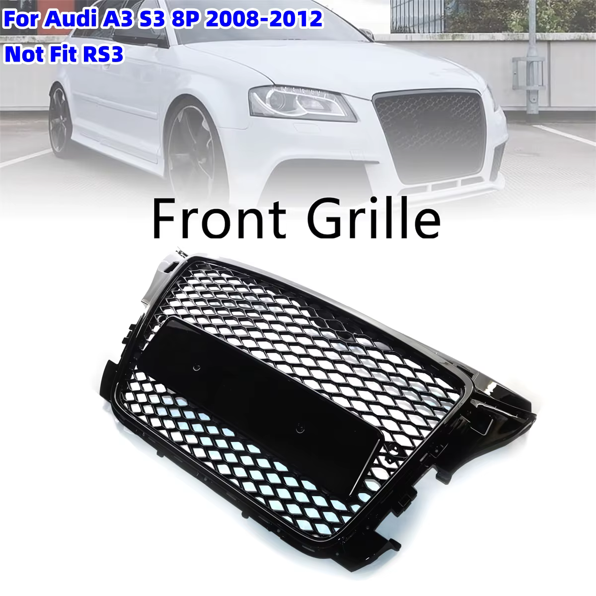 Rejilla de parachoques delantero de coche para Audi A3 S3 8P 2008-2012 rejillas de carreras negras brillantes rejilla superior estilo RS3 cubierta de parrilla de panal