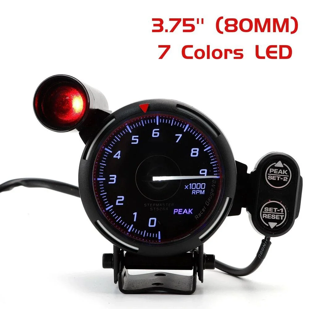 Tacómetro LED 7 colores 3.75" 0-9000 RPM con luz de cambios – 12V