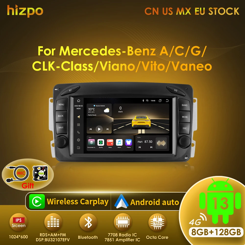 Hizpo Radio multimedia Android Auto y CarPlay para Mercedes CLK W209