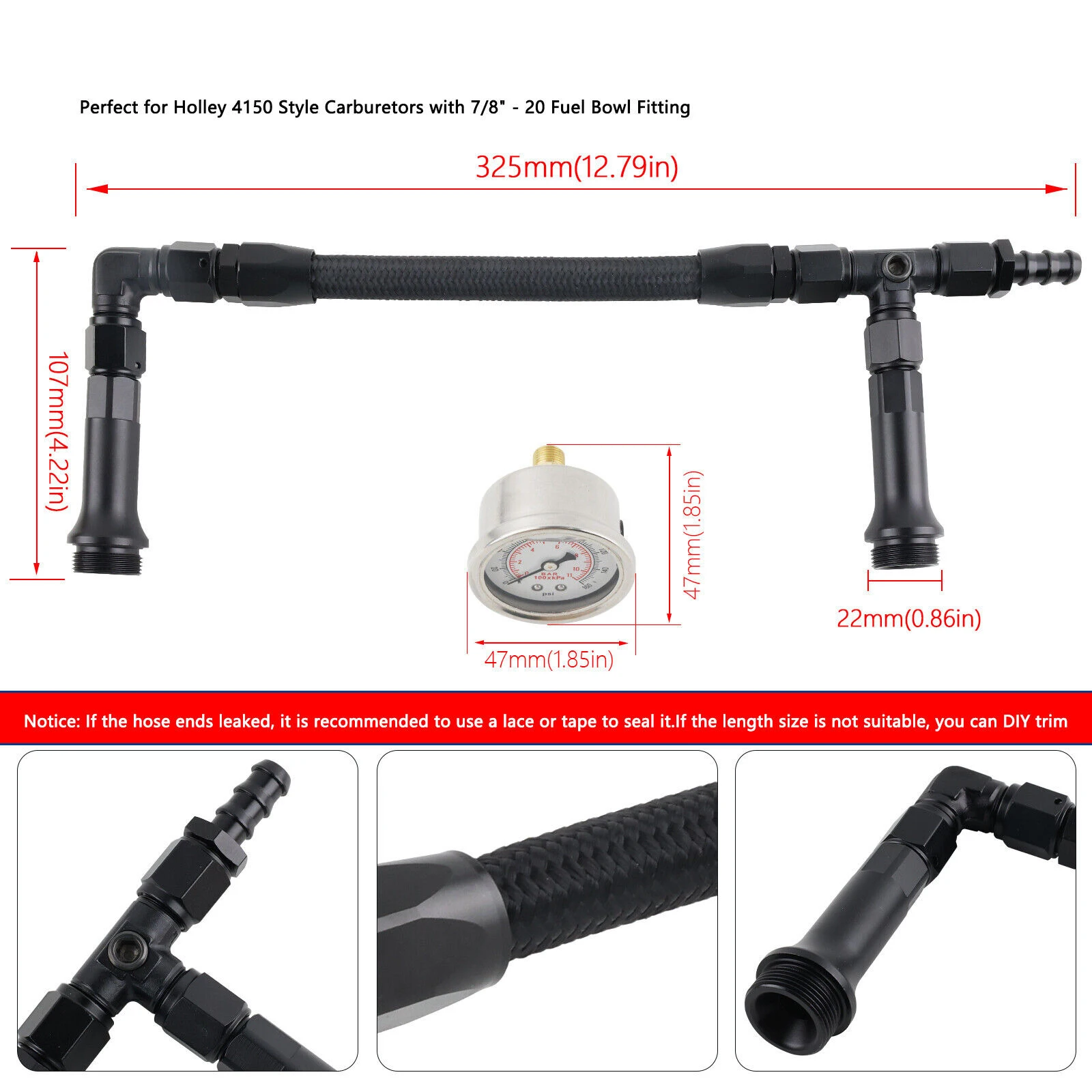Kit línea combustible AN6 trenzada para Holley 4150 con manómetro - imagen 4