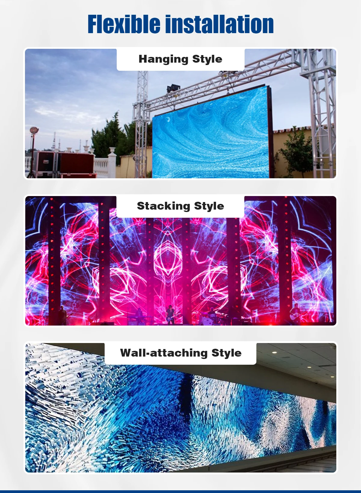 Instalación colgada de pantalla LED de escenario