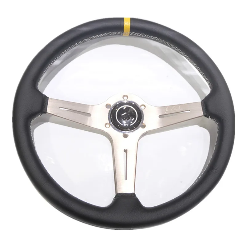 Volante plano de carreras de 15 pulgadas y 360mm, volante de juego de carreras simulado de cuero Universal para automóvil - imagen 3