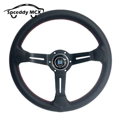 Volante deportivo de cuero perforado con radios de aluminio y rojo
