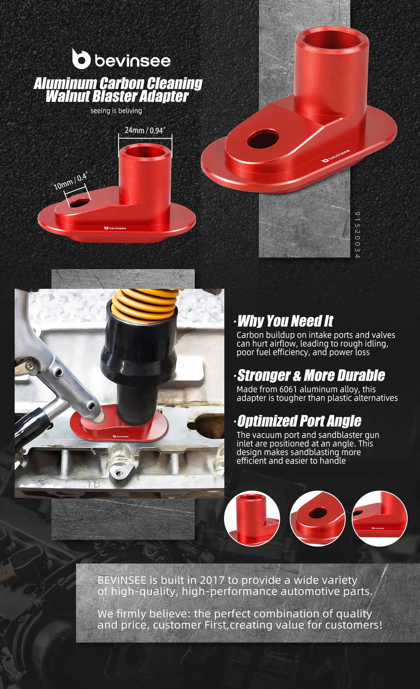 Adaptador BEVINSEE de aluminio para limpieza de carbono