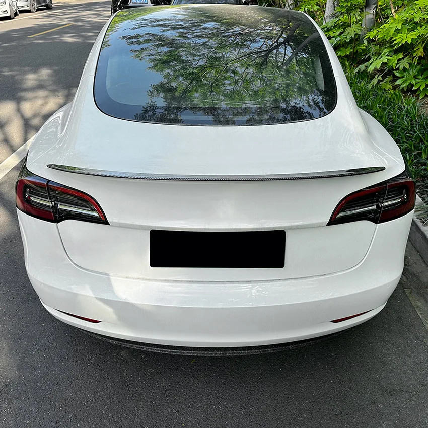 Vista lateral del Tesla con alerón