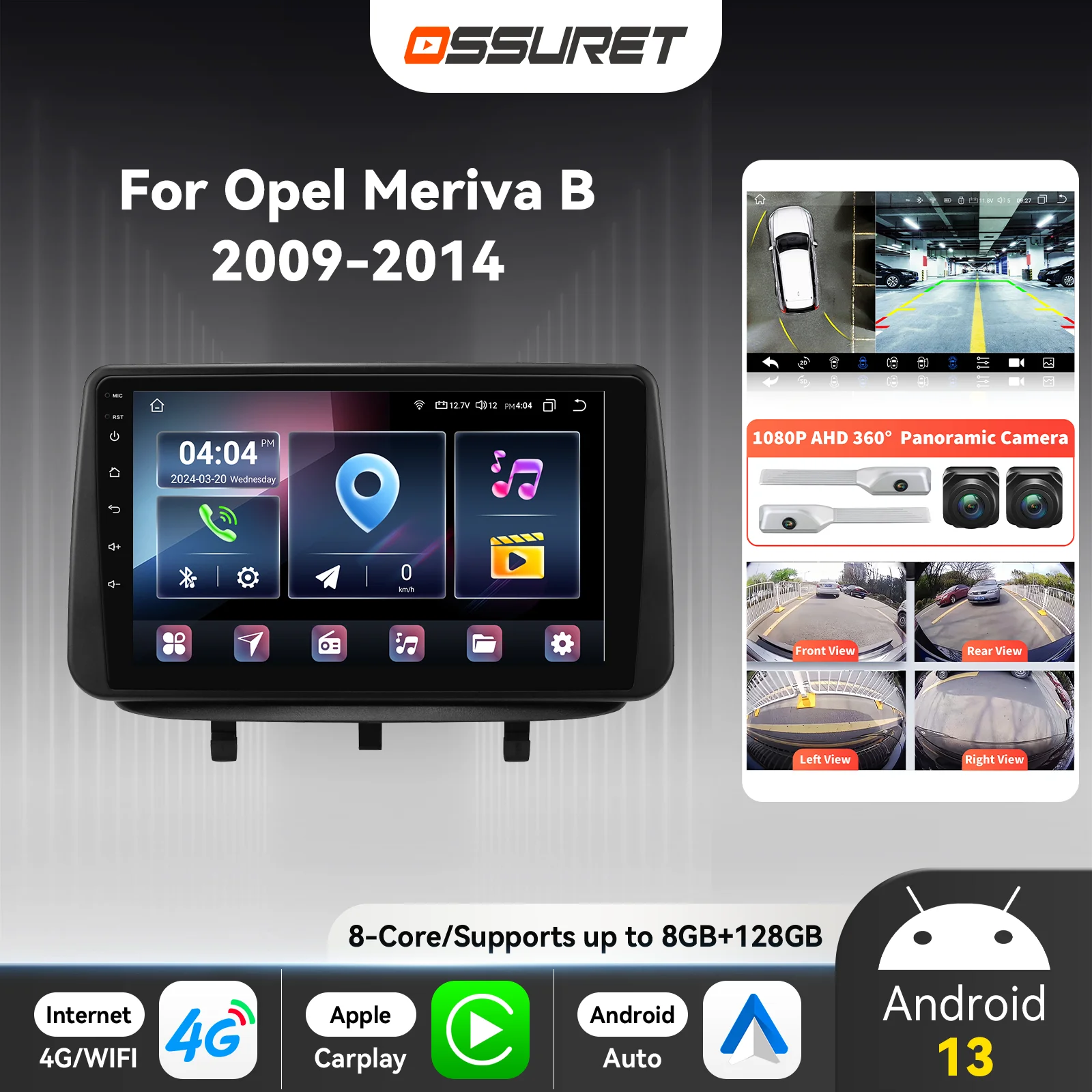 4G Carplay Android Auto radio de coche para Opel Meriva B 2009-2014 Autoradio reproductor multimedia GPS navi estéreo 2din con 360 ° Cámara