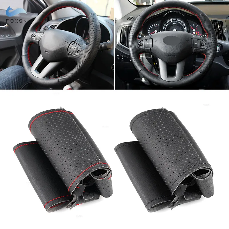 Trenzas en el volante para Kia Sportage 3 2011-2017 para KIA Ceed 2010 cubierta de cuero para volante Interior de coche cosida a mano