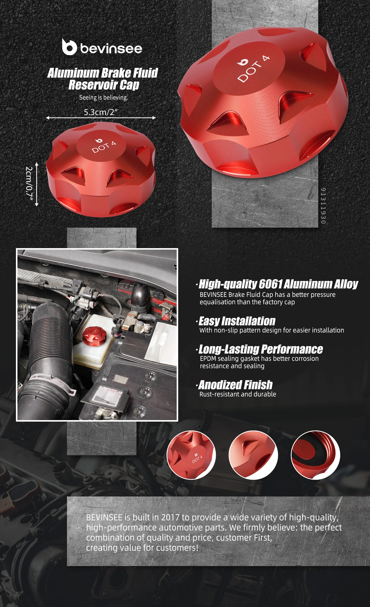 Detalle del sellado EPDM y acabado antideslizante de la tapa de frenos