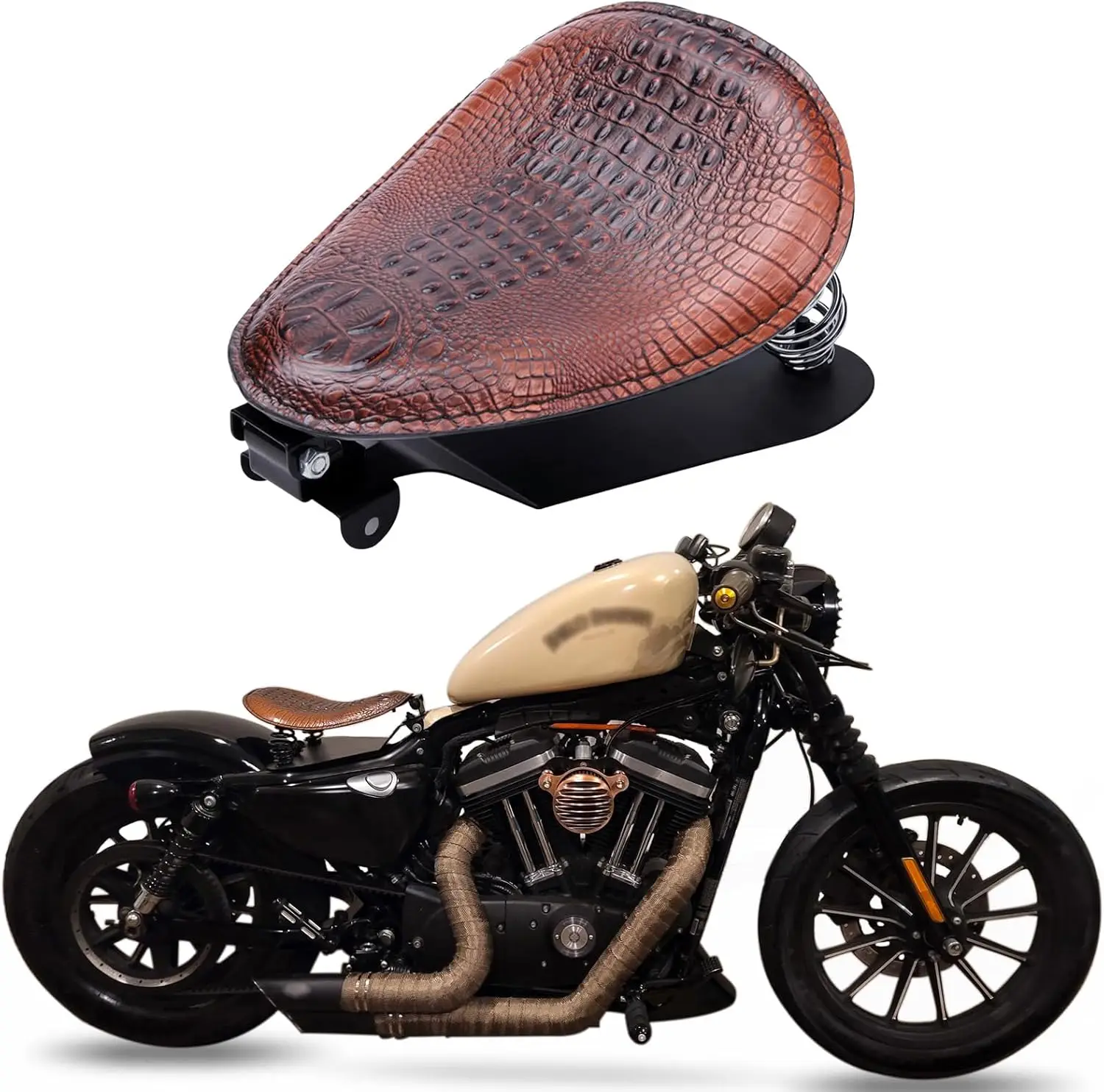 Cojín asiento moto Harley Sportster soporte resorte cuero PU