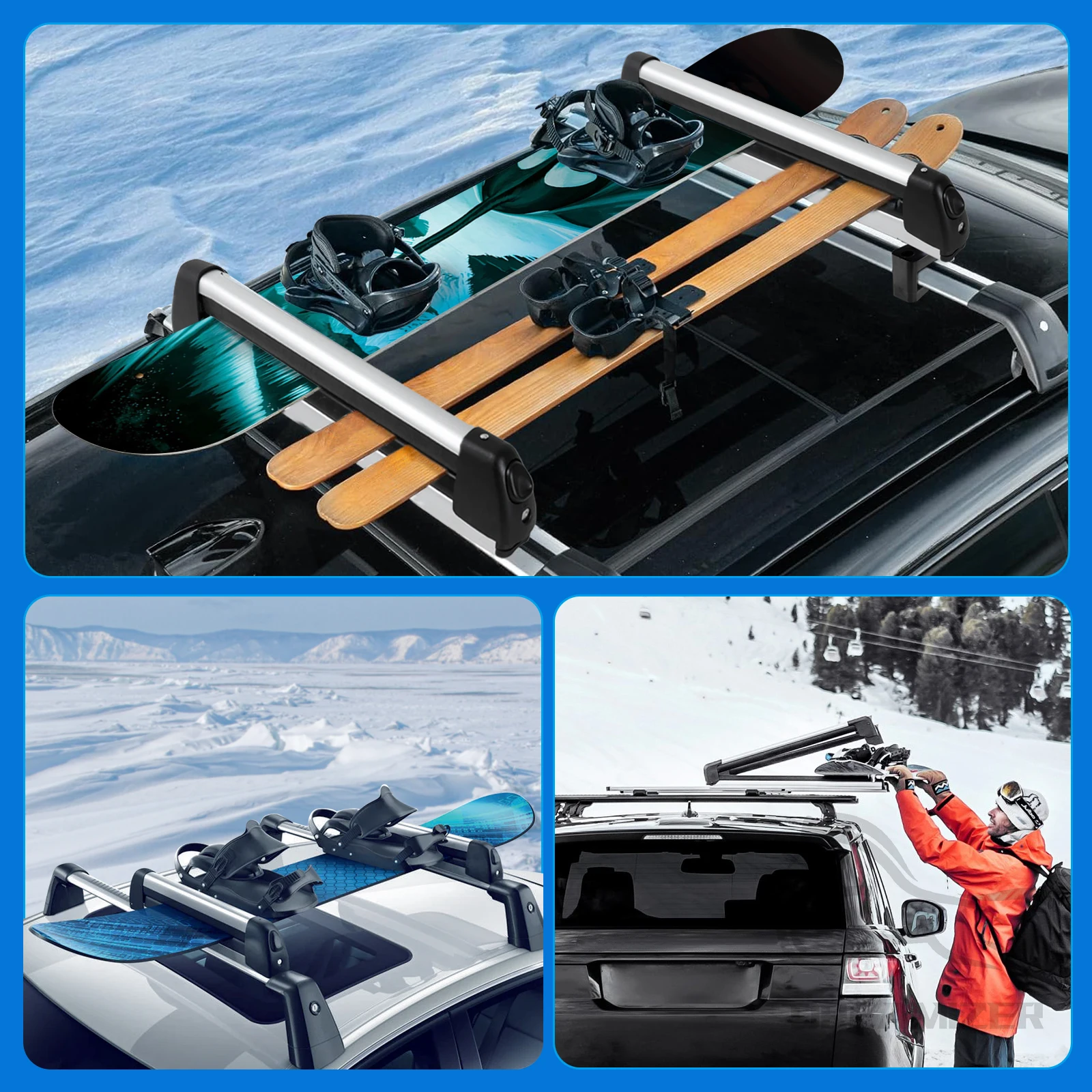 Portaequipajes techo coche aluminio ajustable para esquí y snowboard - imagen 3