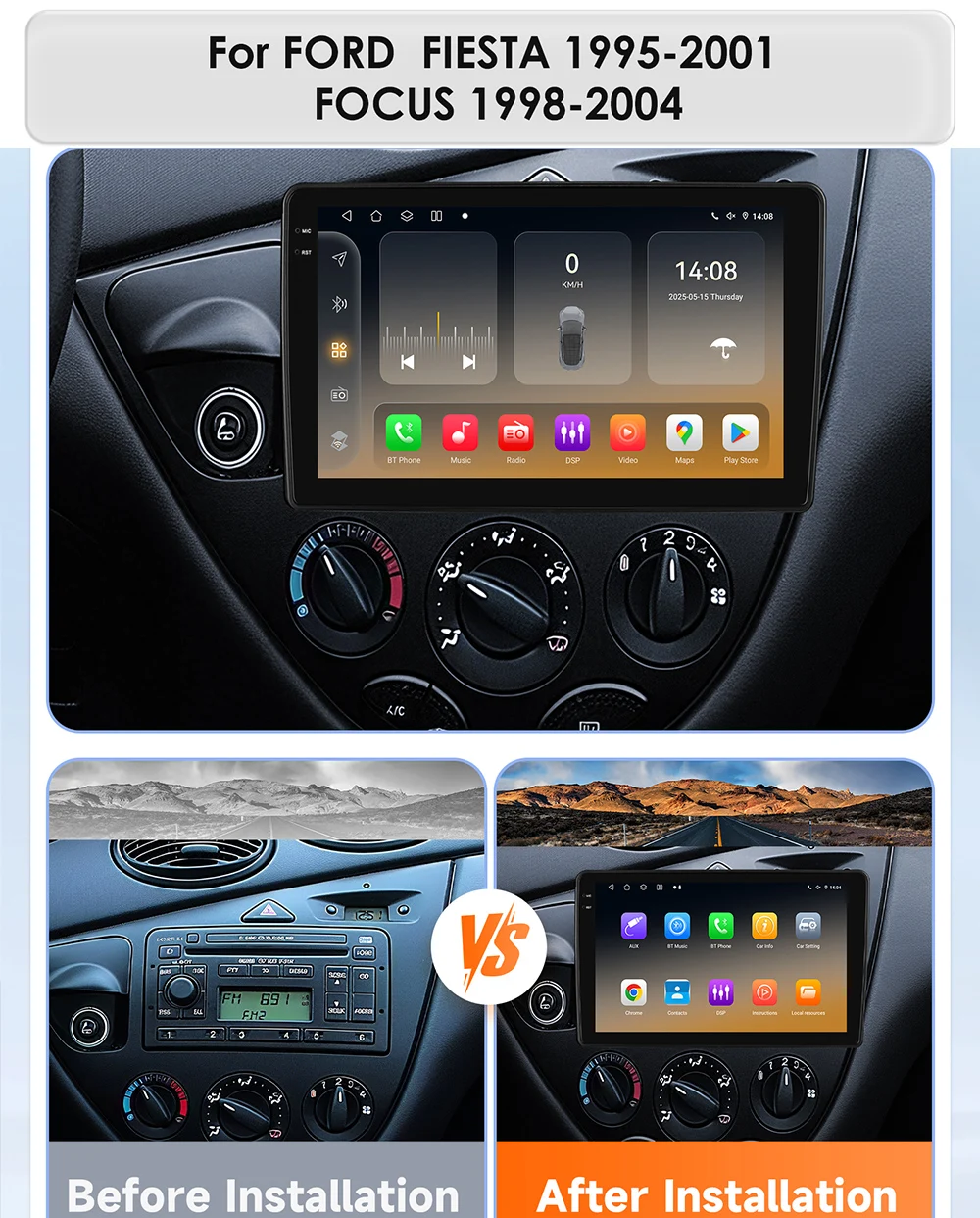 Hizpo sistema multimedia CarPlay Android Auto Ford Fiesta Focus