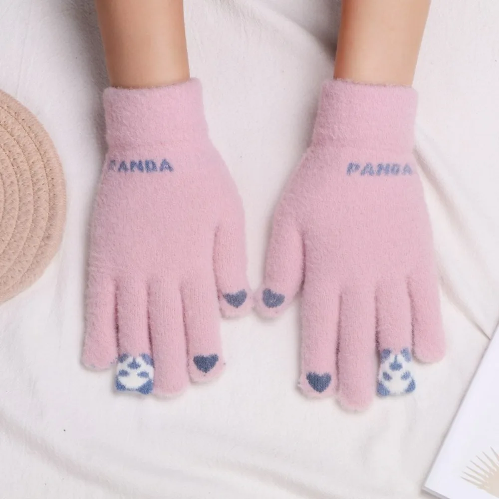 Guantes de invierno de felpa para niñas: lindos tejidos suaves, resistentes al frío, compatibles con pantalla táctil, cálidos para ciclismo y otoño-invierno, uso diario - imagen 2