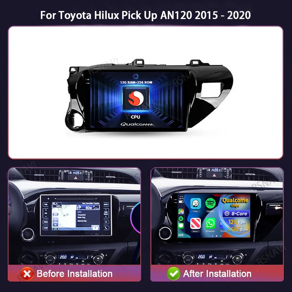 Radio Android 15 con CarPlay y GPS para Toyota Hilux AN120 2015-2020 - imagen 2