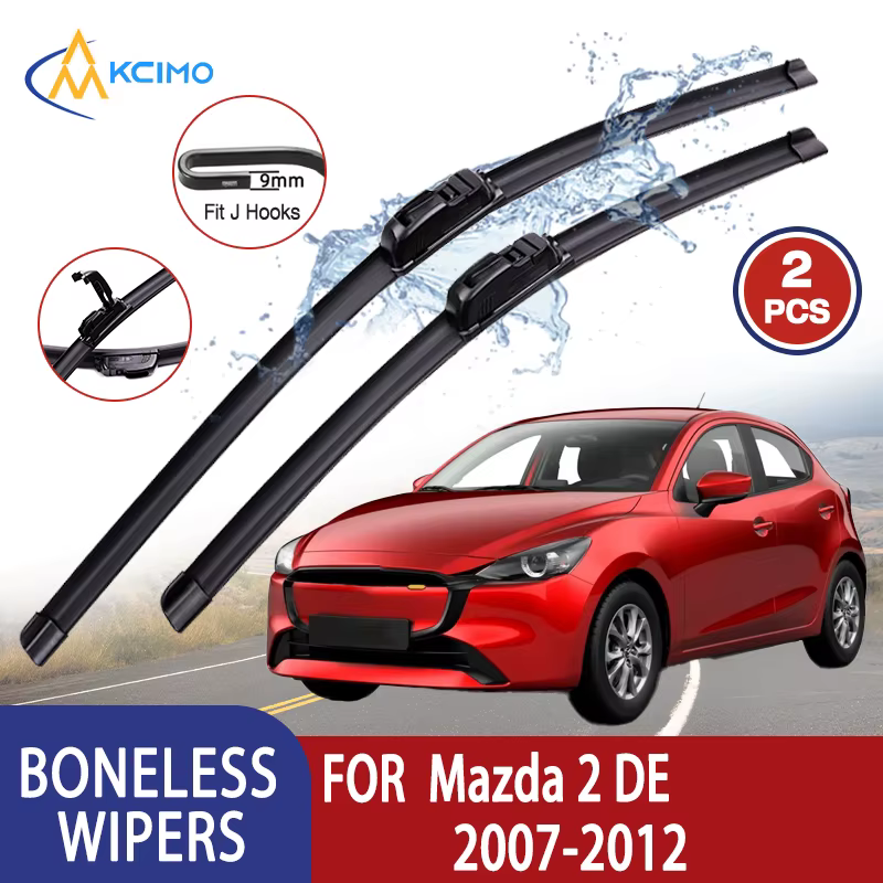 Kcimo Para Mazda 2 DE 2007-2012 limpiaparabrisas de coche tipo U limpiaparabrisas sin hueso de goma suave HD limpiaparabrisas automotriz duradero silencioso 24 "+ 14"
