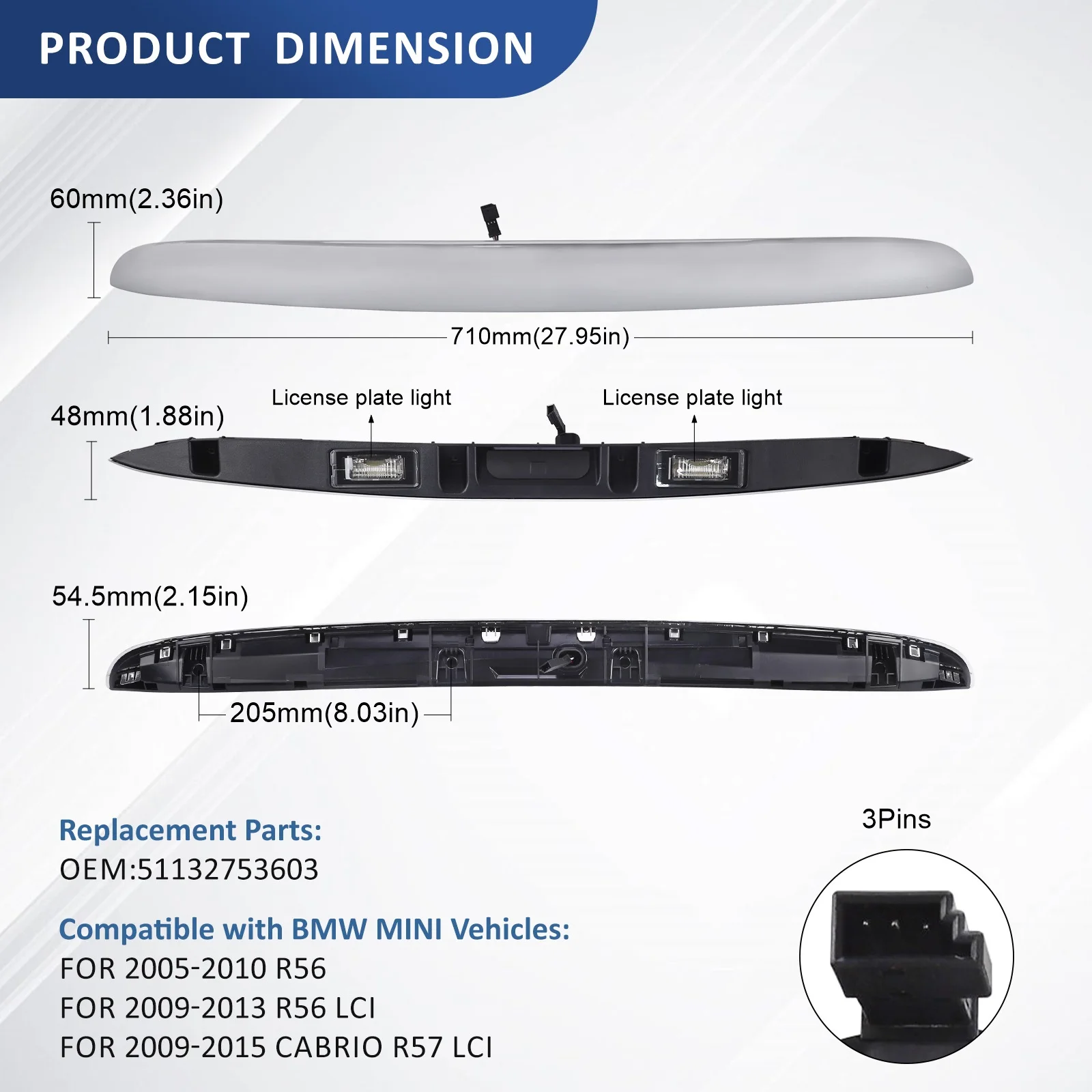 Manilla de portón trasero cromada Mini Cooper R55-R61 51132753603 - imagen 2