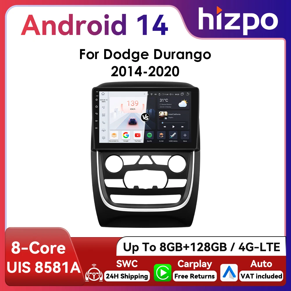 Autoradio 2Din Android14 Hizpo para Dodge Durango 2013-2018 UIS7862