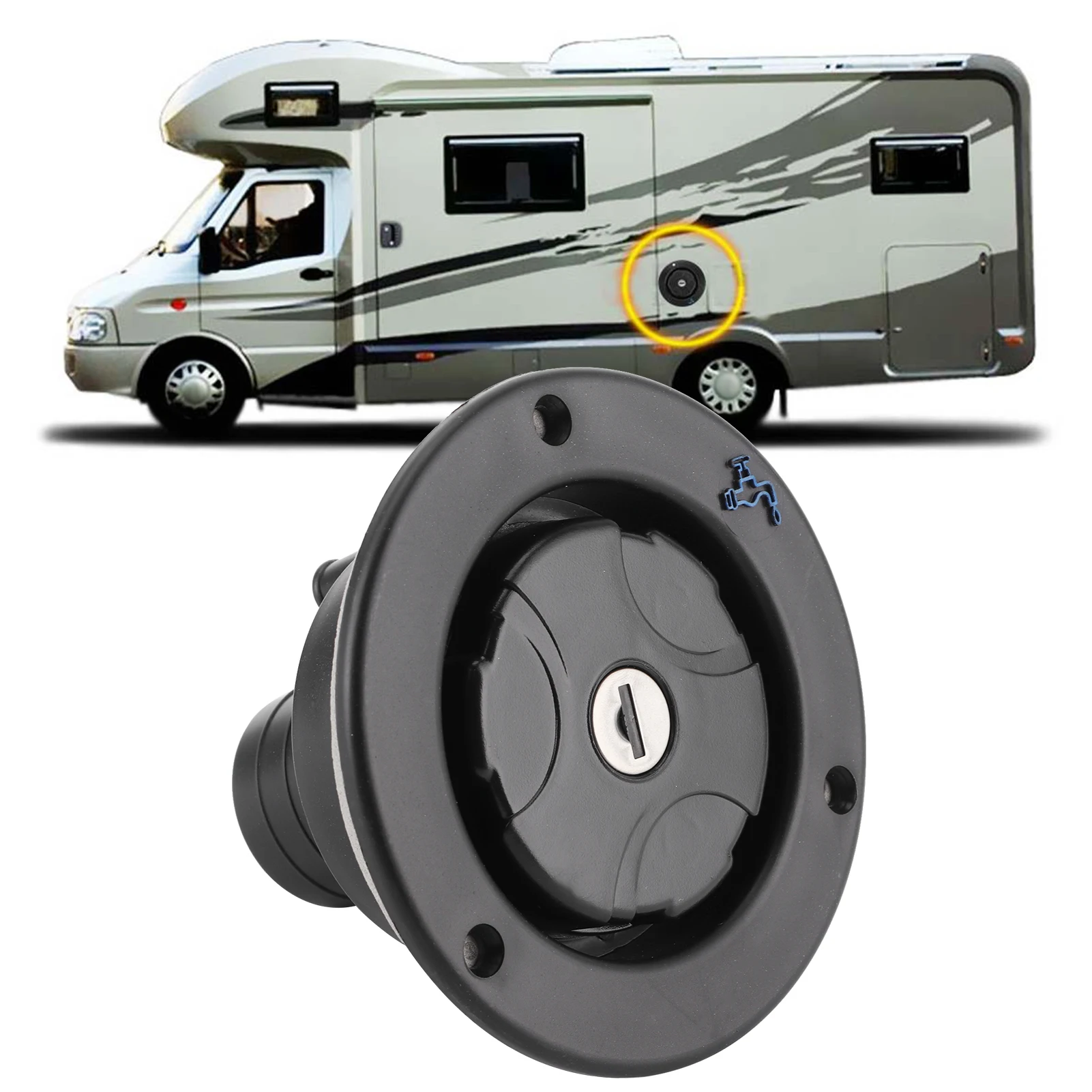 Tapa de llenado de agua dulce por gravedad, entrada bloqueable a prueba de fugas con 2 llaves para autocaravana, autocaravana