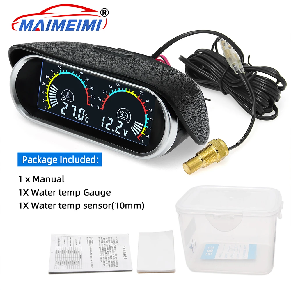 Medidor de temperatura del agua + voltímetro 2 en 1 medidor Digital LCD con Sensor de temperatura del agua 1/8 NPT para camión automático
