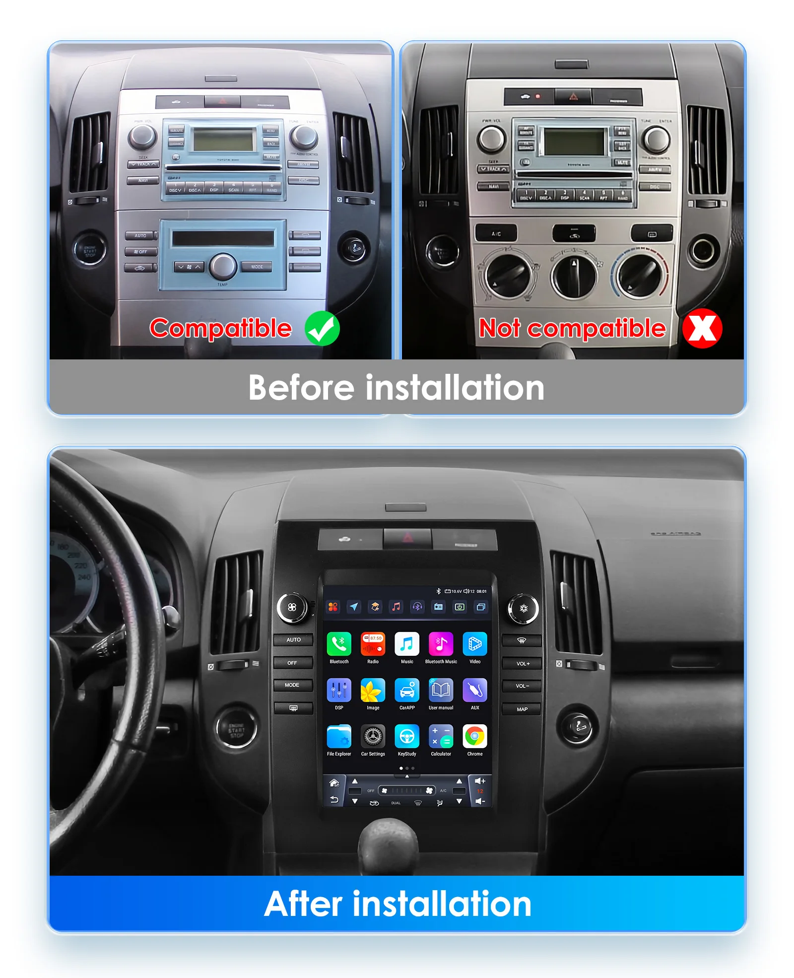 Hizpo Autoradio Android con Carplay GPS Toyota Verso Corolla 2004-2009 - imagen 3