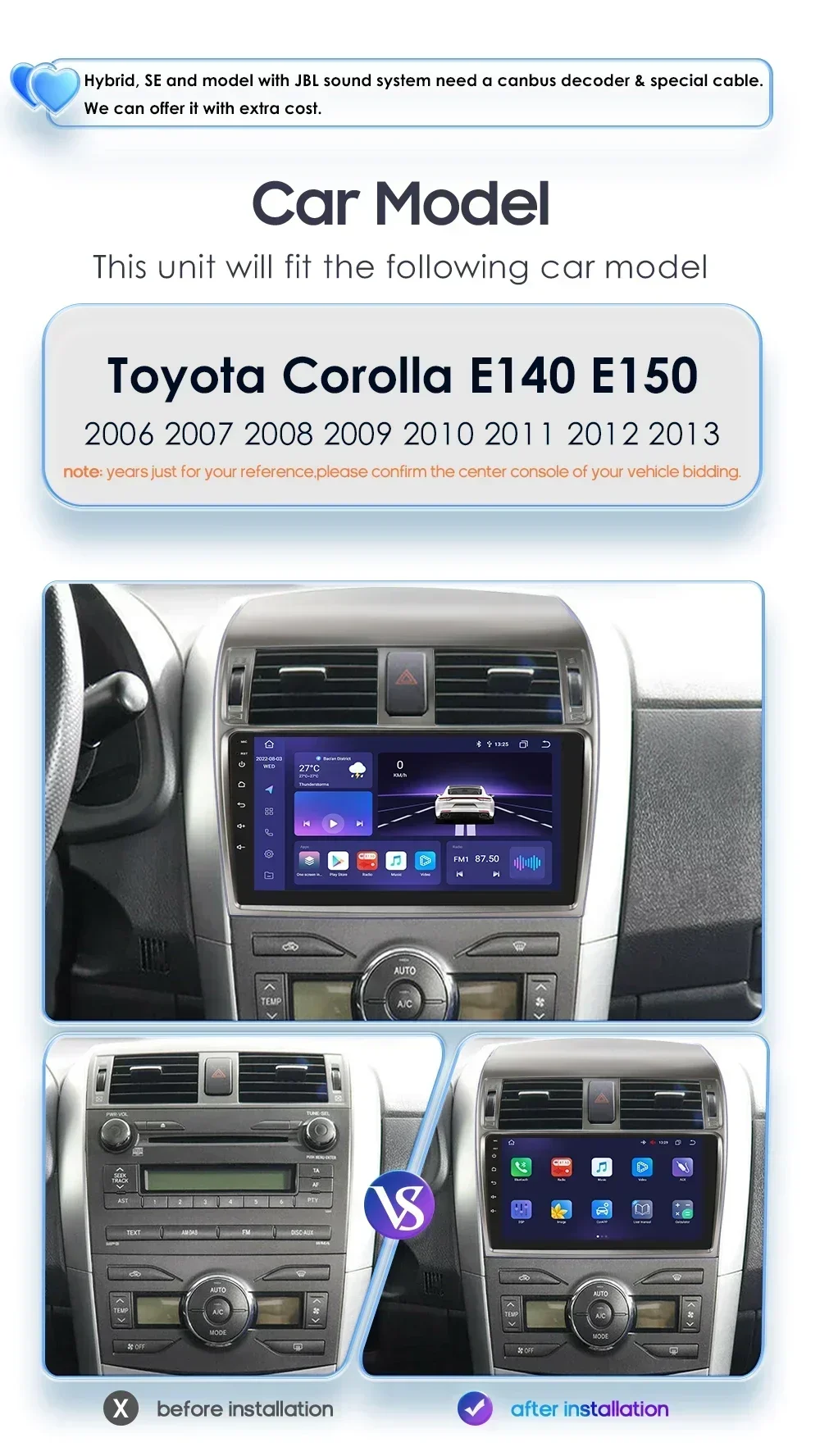 Radio Android 13 Hizpo para Toyota Corolla E140/E150 GPS Carplay - imagen 3
