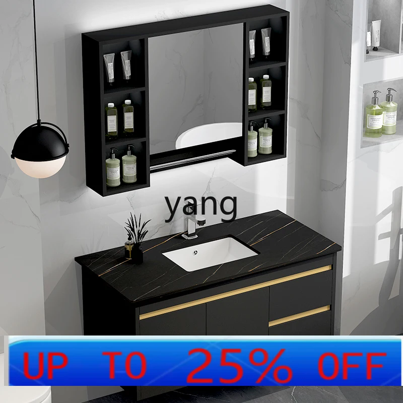 Mueble de baño moderno con lavabo de madera maciza y losa de piedra