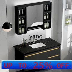 Mueble de baño moderno con lavabo de madera maciza y losa de piedra