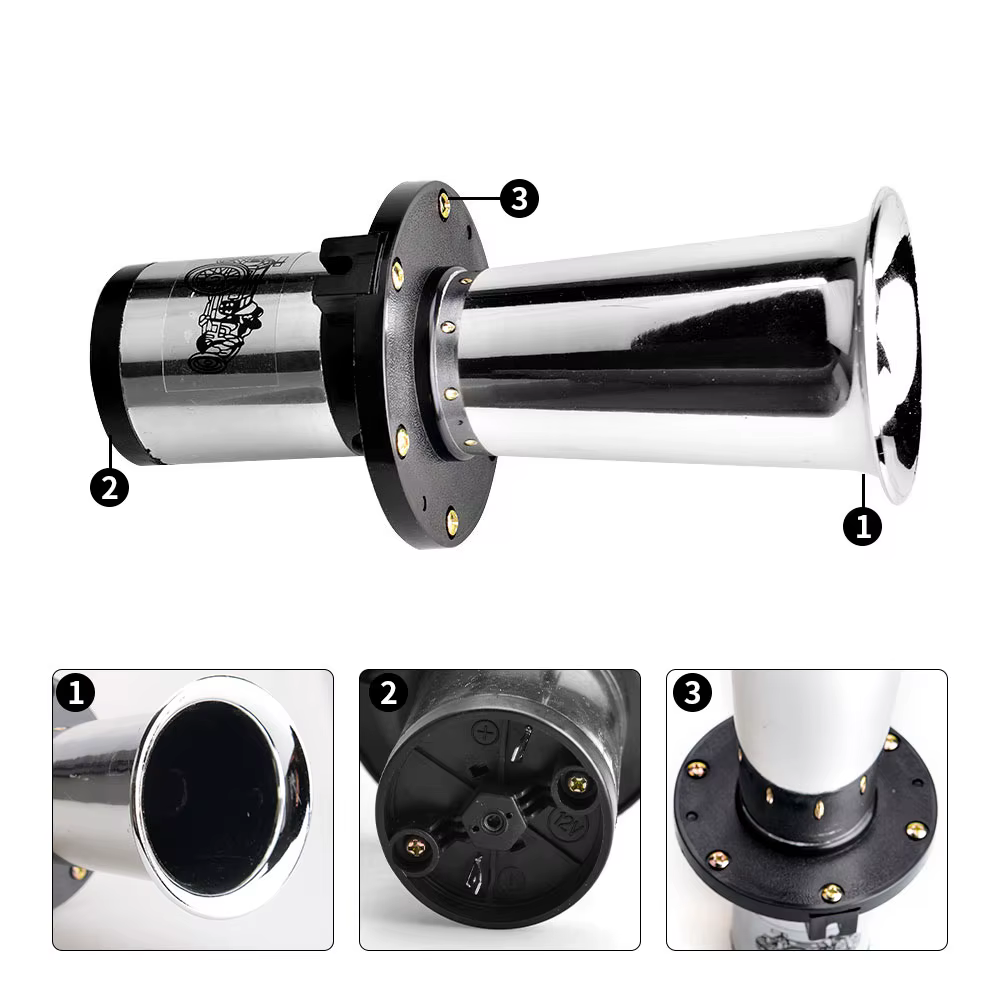 Claxon vintage Ahooga cromado 12V estilo Ford T para coche y moto - imagen 5