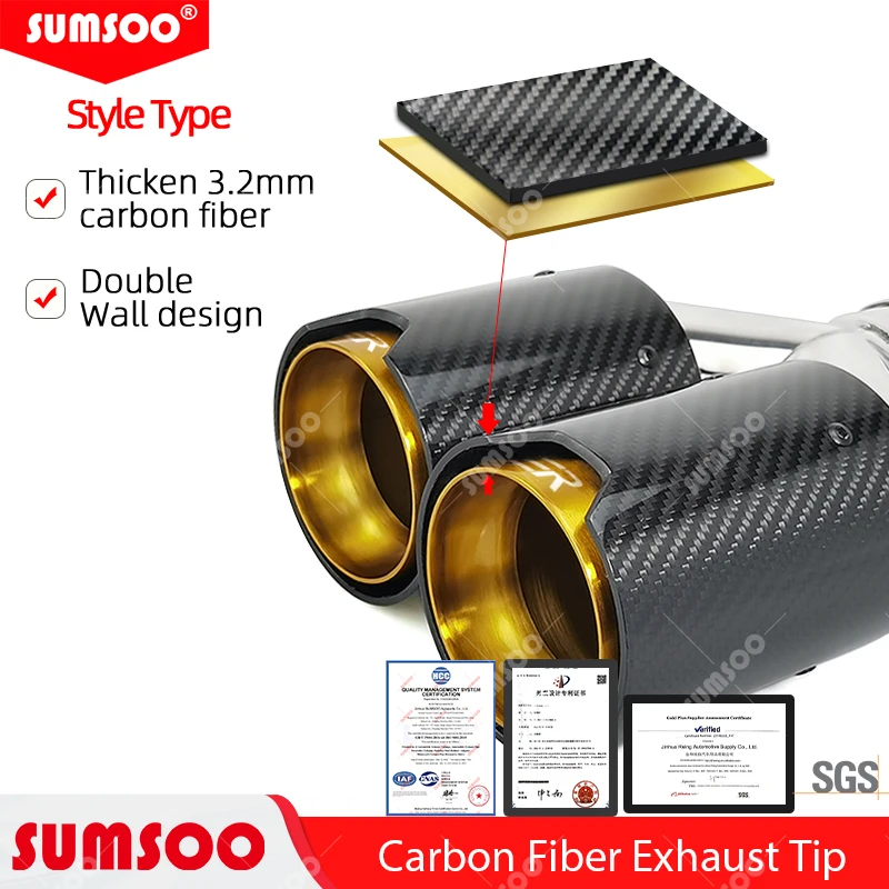Puntas de escape dobles Sumsoo de acero inoxidable y carbono para BMW - imagen 5