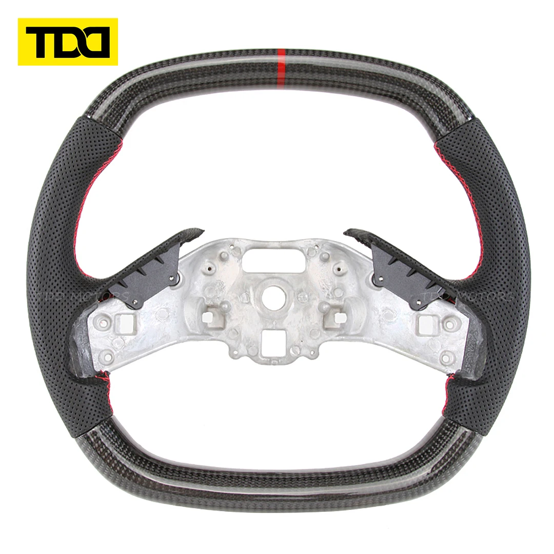 TDD-volante de fibra de carbono Real para Chevrolet C8 Corvette Z51 Z06 2020 2021 2022 2023 2024, volante de carreras de cuero calefactable - imagen 3