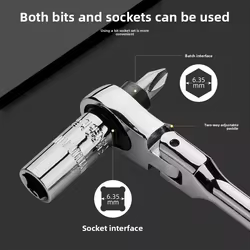 Mini llave de carraca reversible con cabeza articulada doble