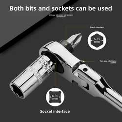 Mini llave de carraca reversible con cabeza articulada doble
