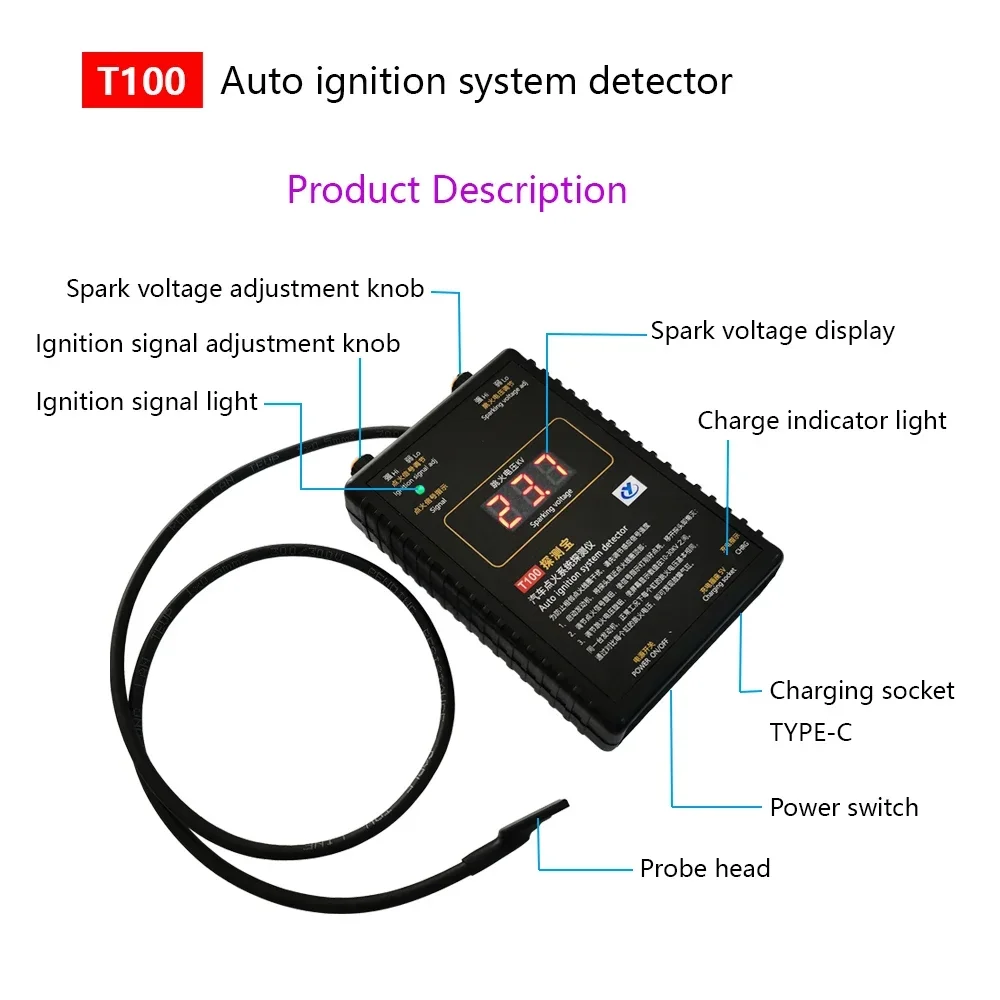 AM-T100 Probador de chispa - detector de encendido automático 12V/24V - imagen 2